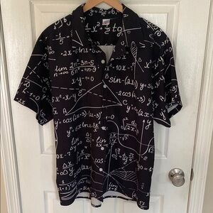 Casual Black and White Math Print Button Down Shirt